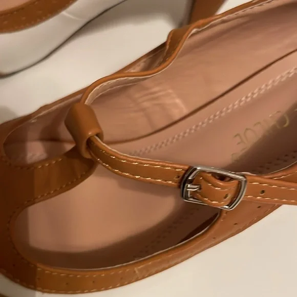 Chase + Chloe Tan and White T-Strap Heels - Picture 12 of 16